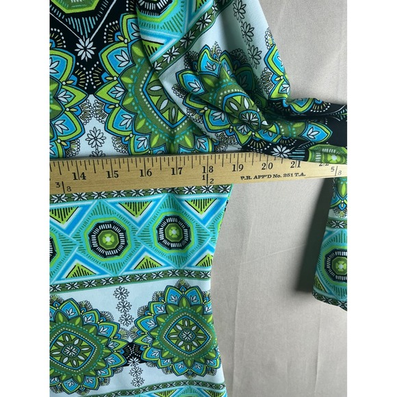 London Times Womens Geometric Floral MedallionPrint Shift Dress Green Teal Sz 10 - Picture 5 of 9